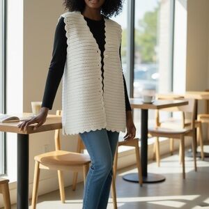 Elegant White Knit Cardigan Vest
